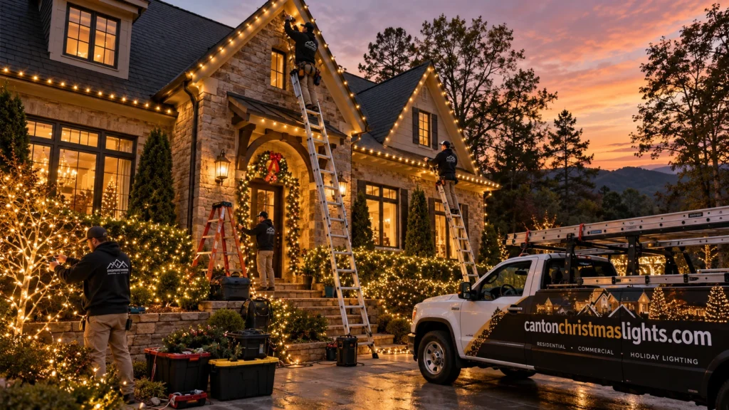 Professionally installed residential Christmas lights in Canton